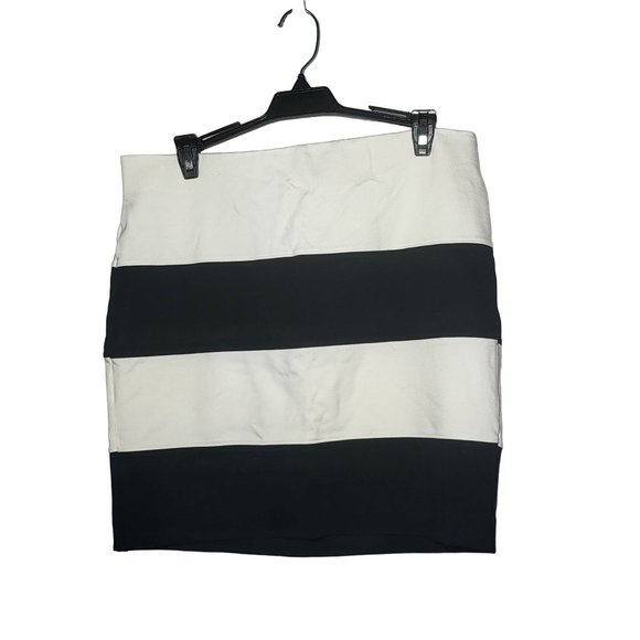 Loft Womens Black and White Striped Mini Skirt Size Medium Neutral Career Office - Picture 1 of 8